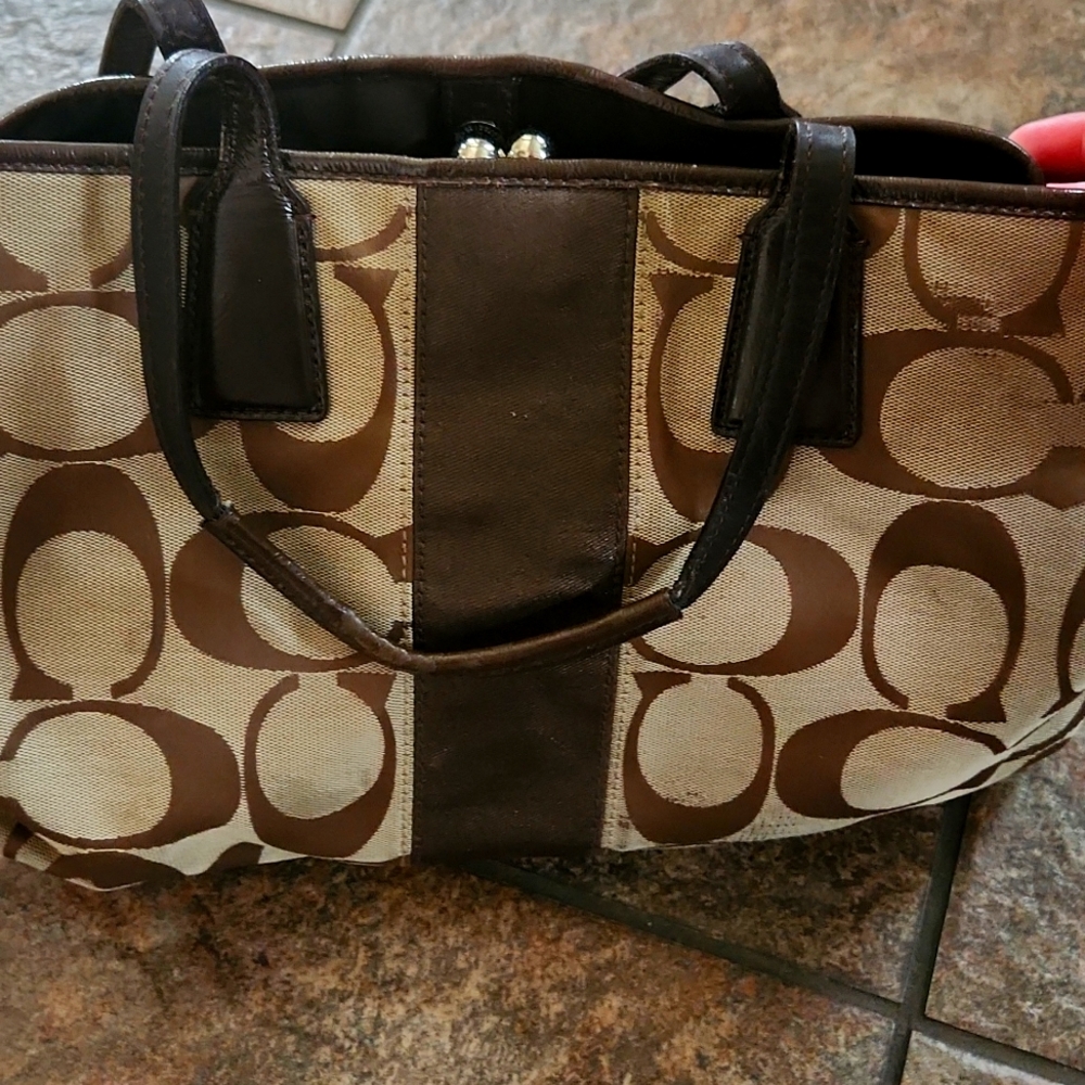 Authentic dark brown coach bag with wallet